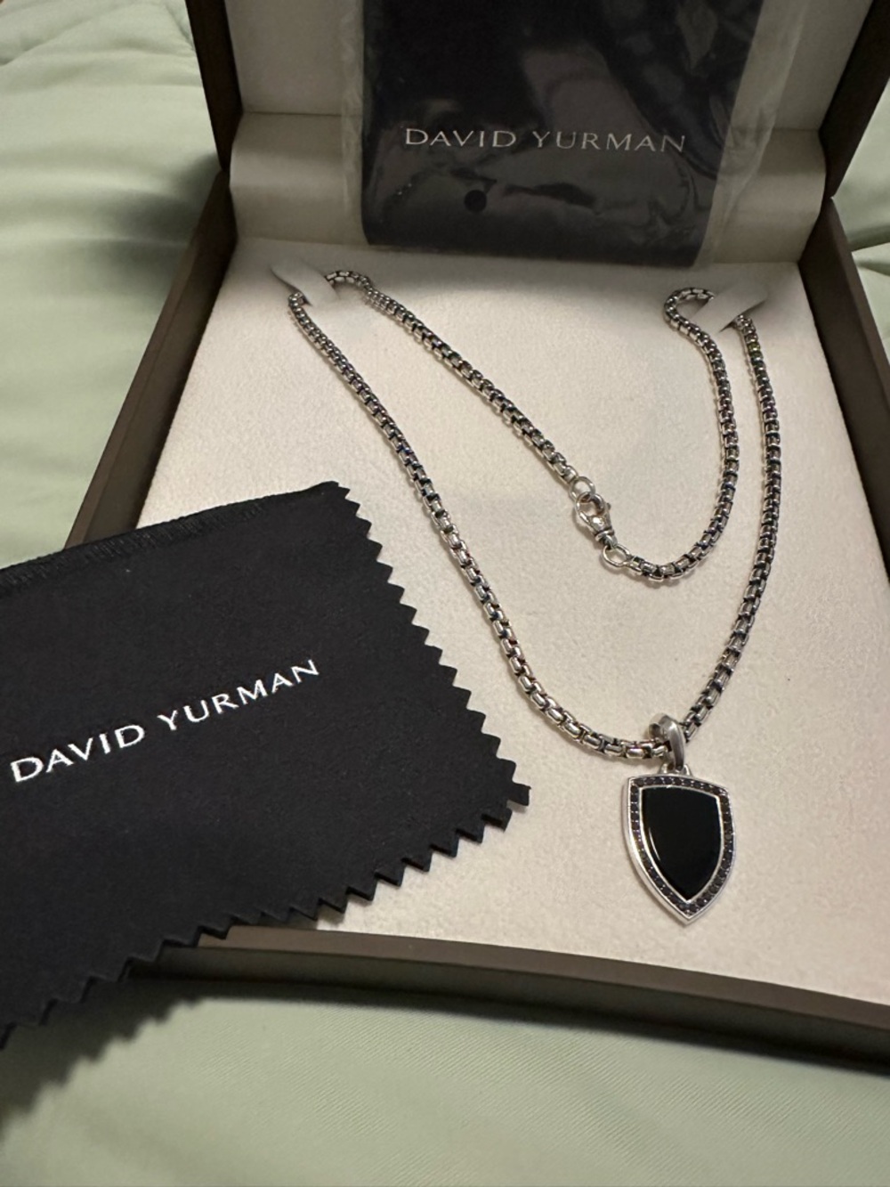 NEW David Yurman Sterling Silver Shield Pendant with Black Onyx